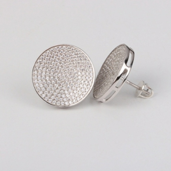 Iced Out Custom 925 Silver Circle Earrings - Picture 3 of 5